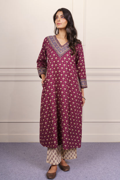 Wine cotton kurta Set-KS801