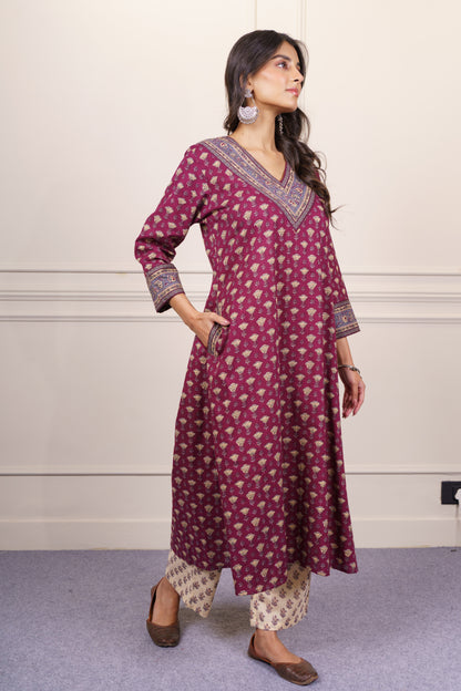 Wine cotton kurta Set-KS801