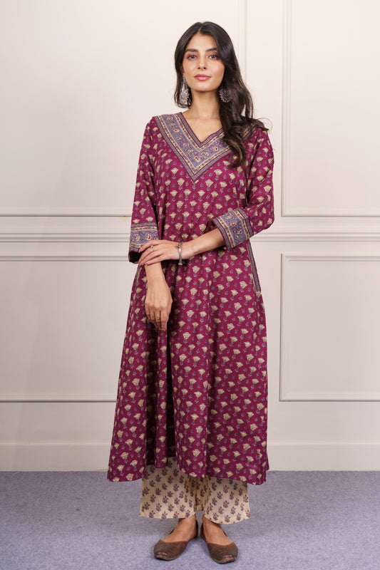 Wine cotton kurta Set-KS801