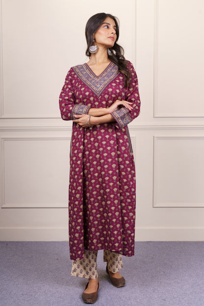 Wine cotton kurta-KS779