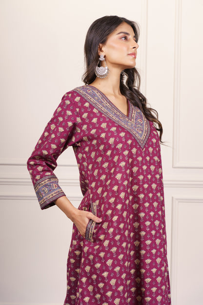 Wine cotton kurta-KS779
