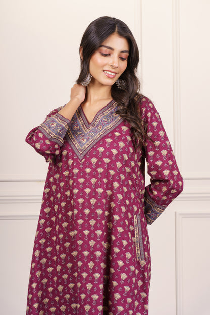 Wine cotton kurta Set-KS801
