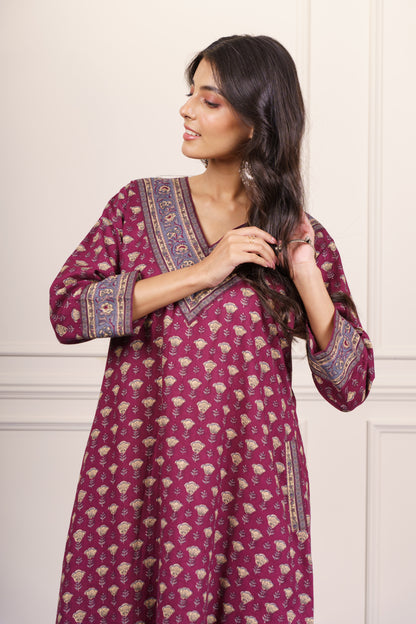 Wine cotton kurta-KS779