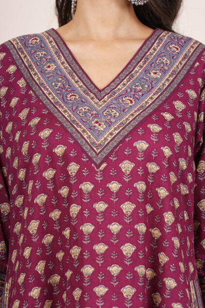 Wine cotton kurta Set-KS801