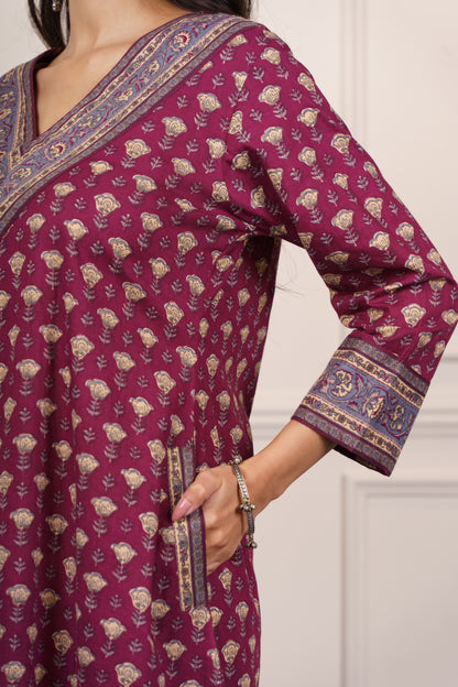 Wine cotton kurta-KS779