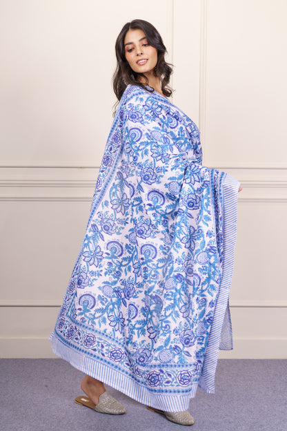 Blue White Kurta Dupatta Set-KS819