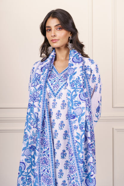 Blue White Kurta Dupatta Set-KS819