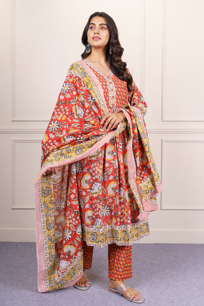 Orange Traditional kurta Dupatta Set-KS820