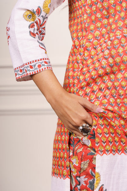 Orange White kurta Set-KS805