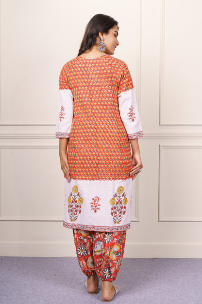 Orange White kurta-KS783