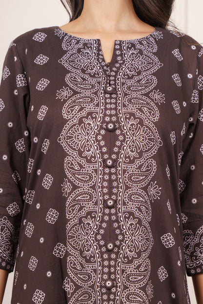Dark Brown cotton kurta Set-KS804