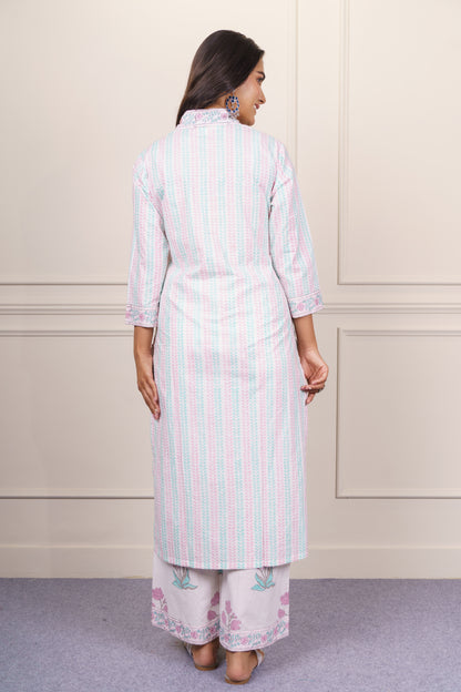 Elegant white cotton kurta Dupatta Set-KS823