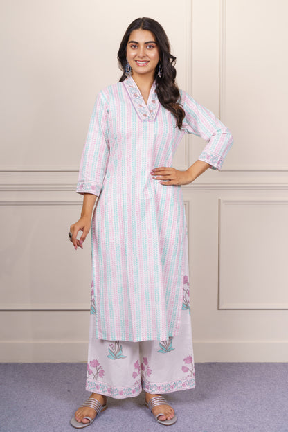 Elegant white cotton kurta Set-KS806