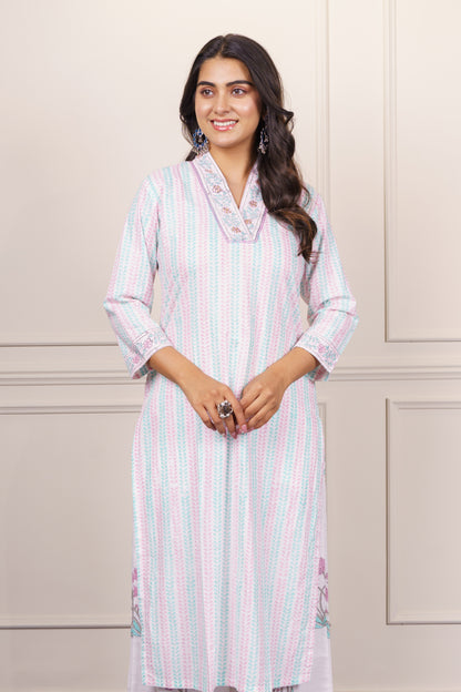 Elegant white cotton kurta -KS784