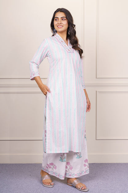 Elegant white cotton kurta Set-KS806