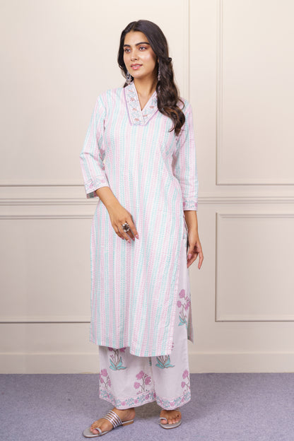 Elegant white cotton kurta Set-KS806