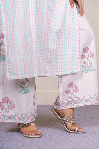 Elegant white cotton kurta Dupatta Set-KS823