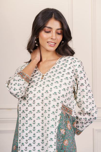 Soft Beige Green kurta -KS785