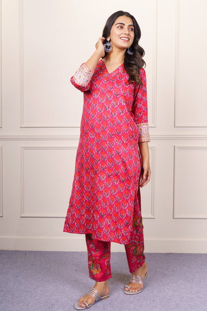 Red Pink  Floral  Kurta-KS776