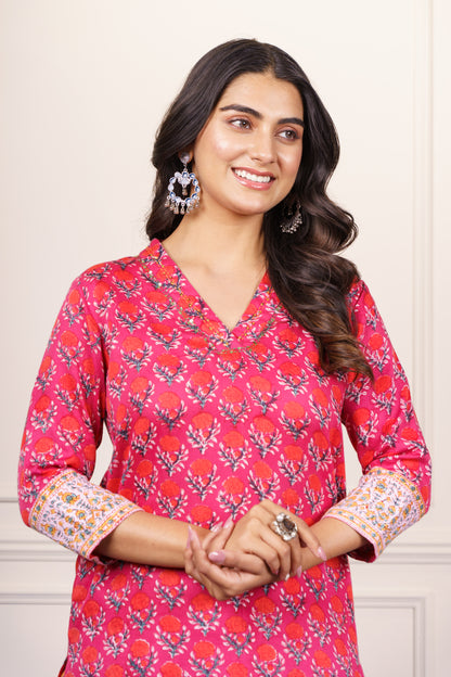 Red Pink  Floral  Kurta-KS776