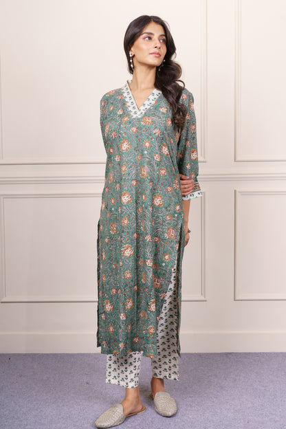 Green Beige Straight Kurta-KS772