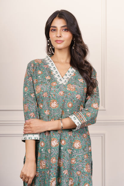 Green Beige Straight Kurta-KS772