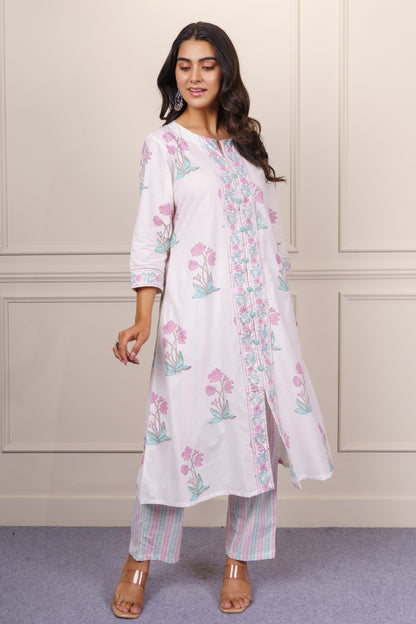 White Floral Kurta-KS774