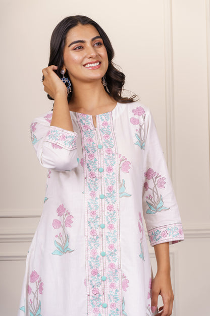 White Floral Kurta-KS774