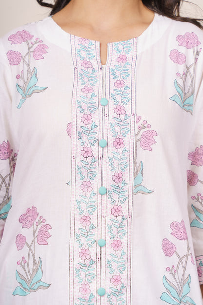 White Floral Kurta-KS774
