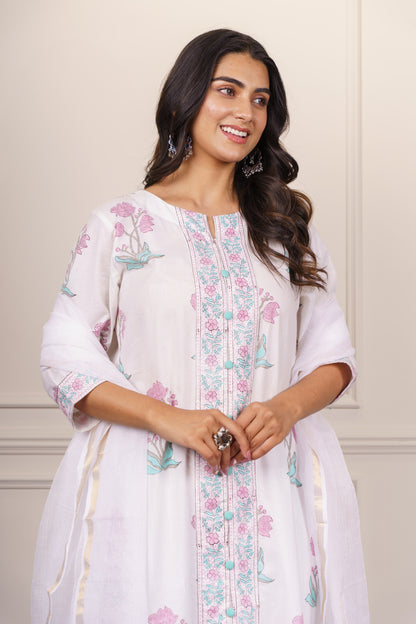 White Floral Kurta-KS774