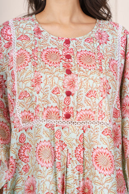 Green Printed Cotton Co-ord Set-NVCD40