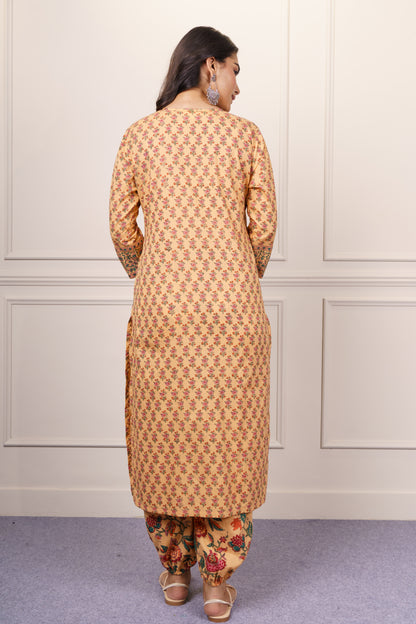 Mustard Yellow Floral Kurta-KS830