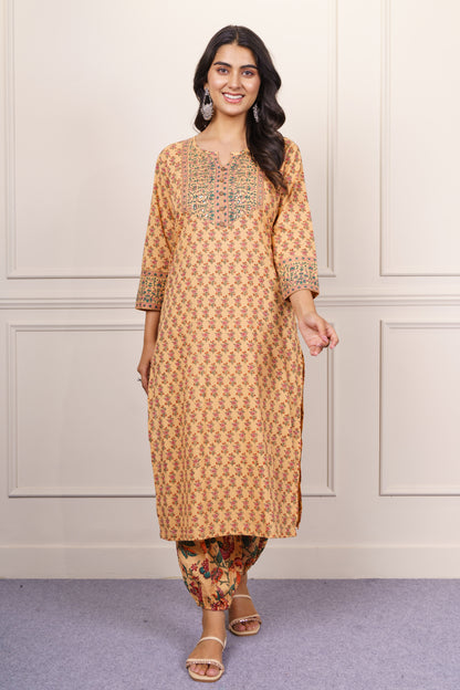 Mustard Yellow Floral Kurta-KS830