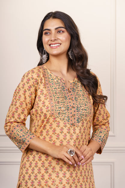 Mustard Yellow Floral Kurta-KS830