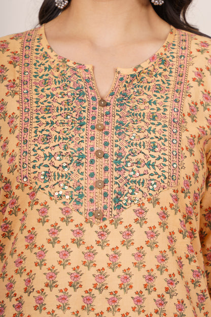 Mustard Yellow Floral Kurta-KS830