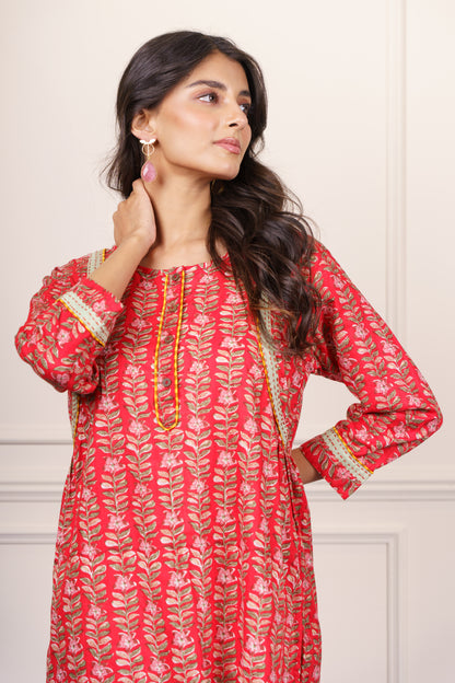 Bright Red Cotton Kurta-KS833