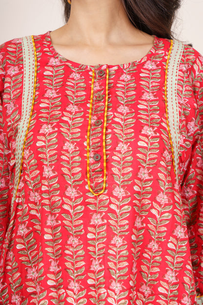 Bright Red Cotton Kurta-KS833