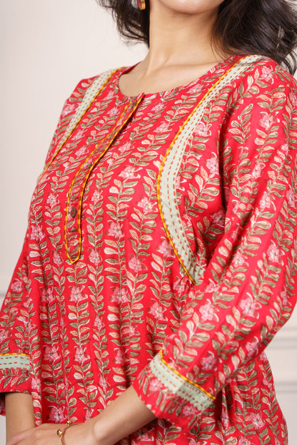 Bright Red Cotton Kurta-KS833