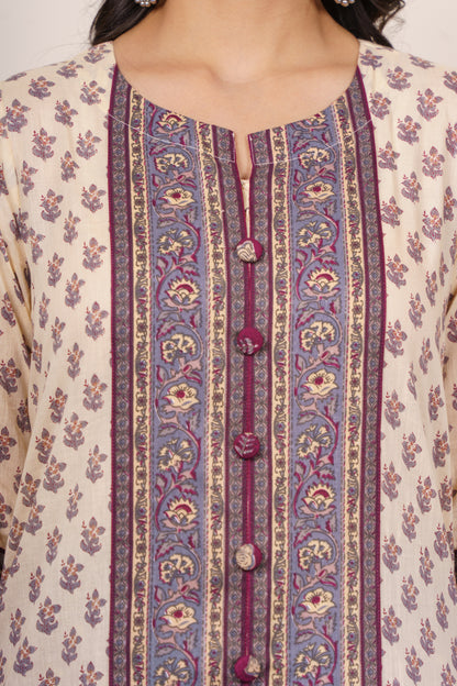 Off-White Base Purple Maroon Kurta Set-KS848