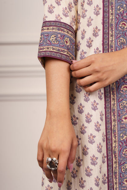 Off-White Base Purple Maroon Kurta-KS832