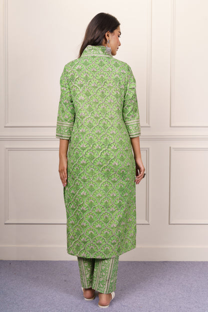 Green Mughal Motif Kurta-KS837