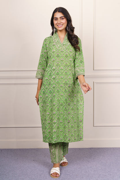 Green Mughal Motif Kurta Set-KS853