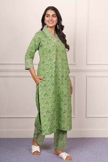 Green Mughal Motif Kurta-KS837
