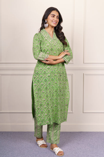 Green Mughal Motif Kurta Set-KS853