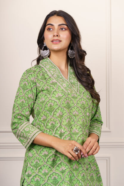 Green Mughal Motif Kurta-KS837