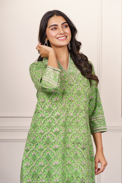 Green Mughal Motif Kurta-KS837