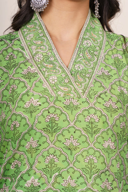 Green Mughal Motif Kurta-KS837