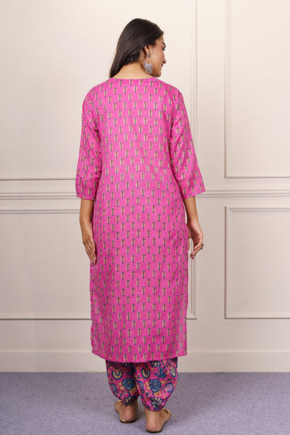 Vibrant Pink Cotton Kurta Set-KS845