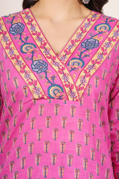 Vibrant Pink Cotton Kurta Set-KS845