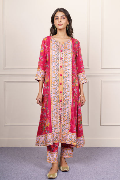 Deep Pink Floral Kurta-KS831